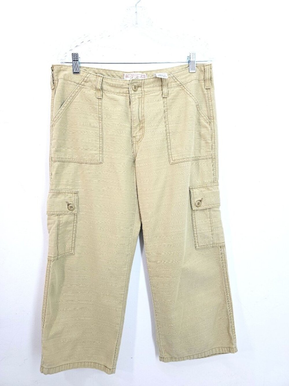 Vintage Y2K Levis Strauss Cargo Khaki Wide Leg Cropped Trouser Pants Capenter 12